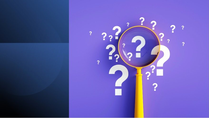 Magnifying glass with question marks representing softening statements in persuasive communication