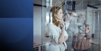 Professional woman analyzing data and strategy while selling her potential with confidence.