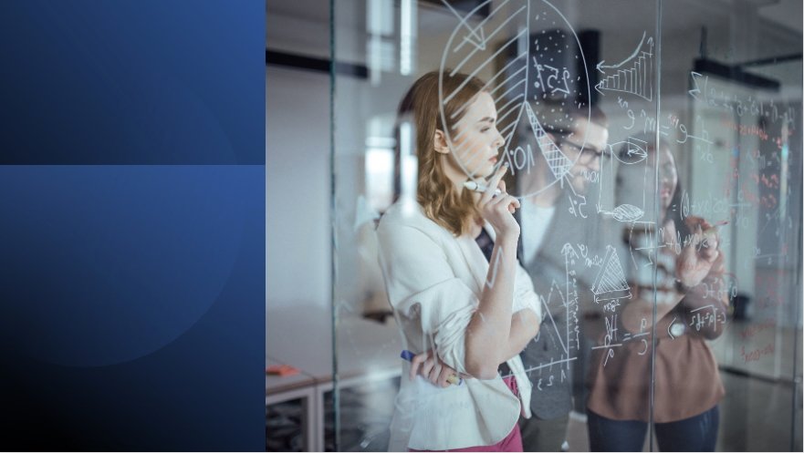 Professional woman analyzing data and strategy while selling her potential with confidence.